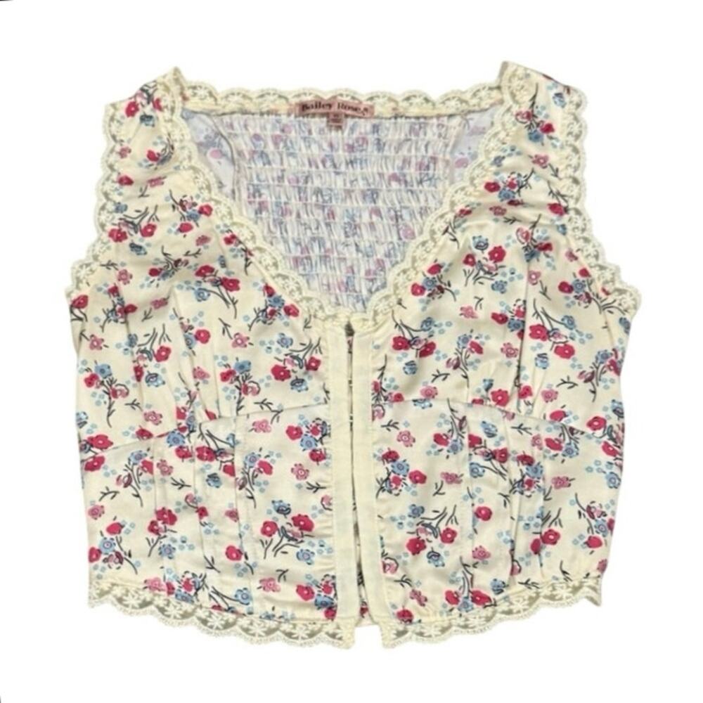 Bailey Rose Floral Corset Vest Top Lace Trim Coquette Crop Size XS